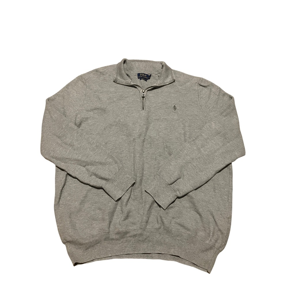 Polo‎ Ralph Lauren Mens 2XLT Grey Pima Cotton Quarter Zip Pullover Sweater Tall
